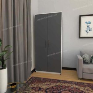 Front Gray Side White 2 Door Wardrobe