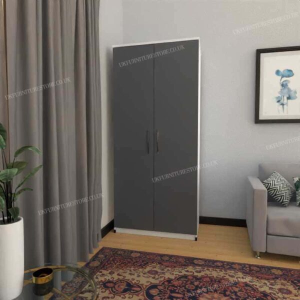 Front Gray Side White 2 Door Wardrobe