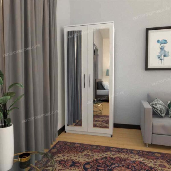 White 2 Door Wardrobe With 2 Mirrors