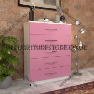 Front Pink Side White 5 Drawer Chest Drawer