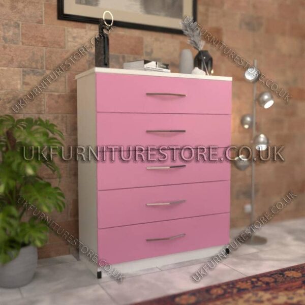 Front Pink Side White 5 Drawer Chest Drawer