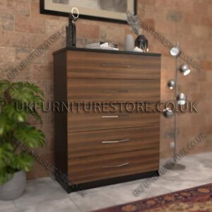 Front Walnut Side Black 5 Drawer Chest Drawer