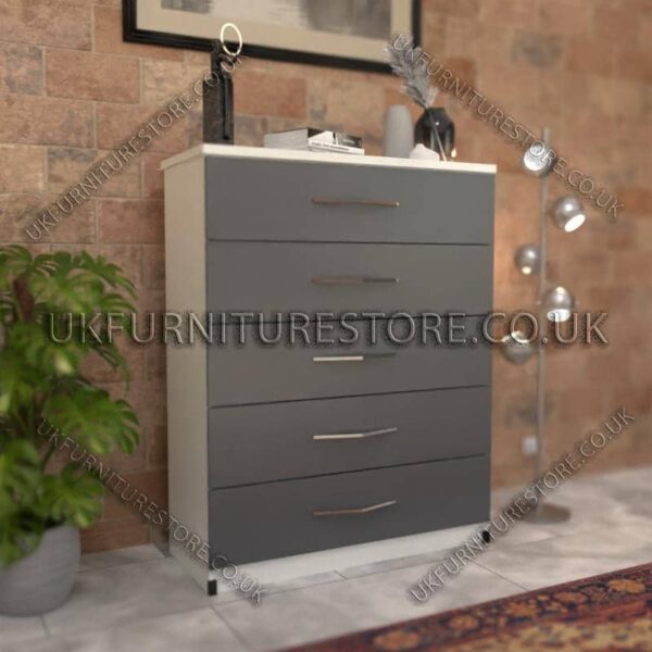 Front Gray Side White 5 Drawer Chest Drawer