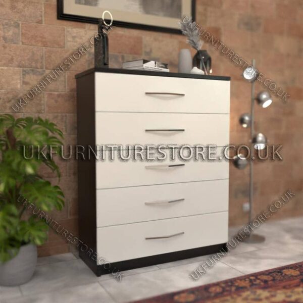 Front White Side Black 5 Drawer Chest Drawer