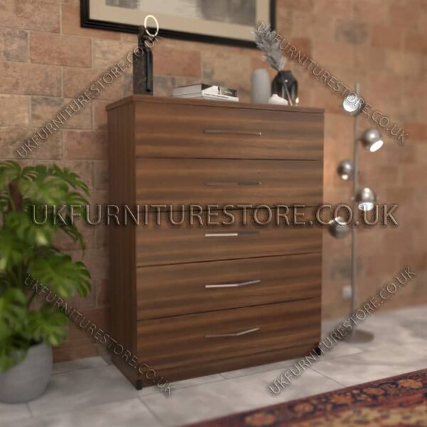 Walnut 5 Drawer Chest Drawer