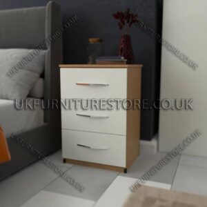 Front White Side Oak 3 Drawer Bedside Cabinet