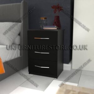 Black 3 Drawer Bedside Cabinet