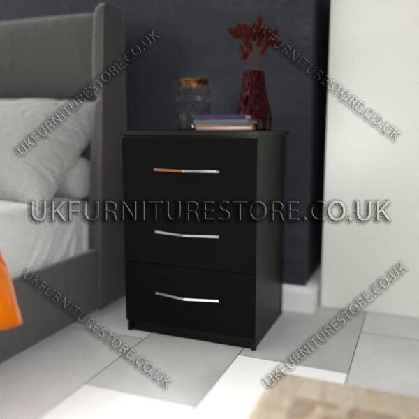 Black 3 Drawer Bedside Cabinet
