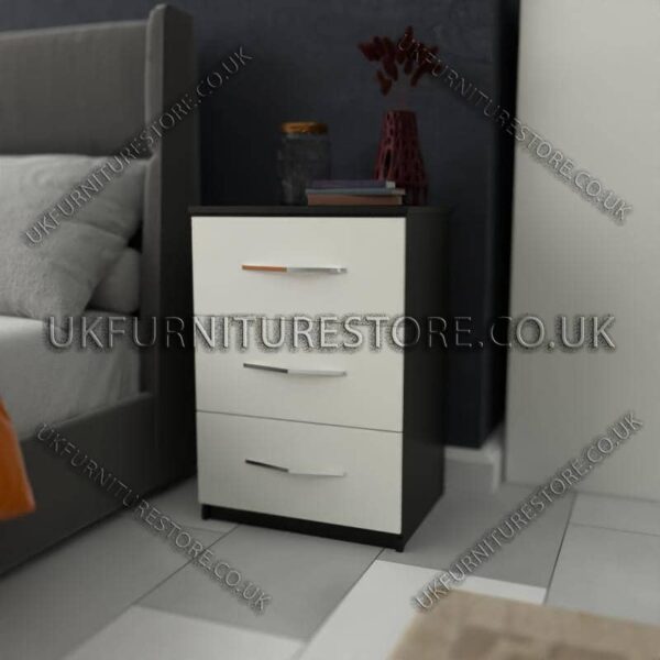 Front White Side Black 3 Drawer Bedside Cabinet