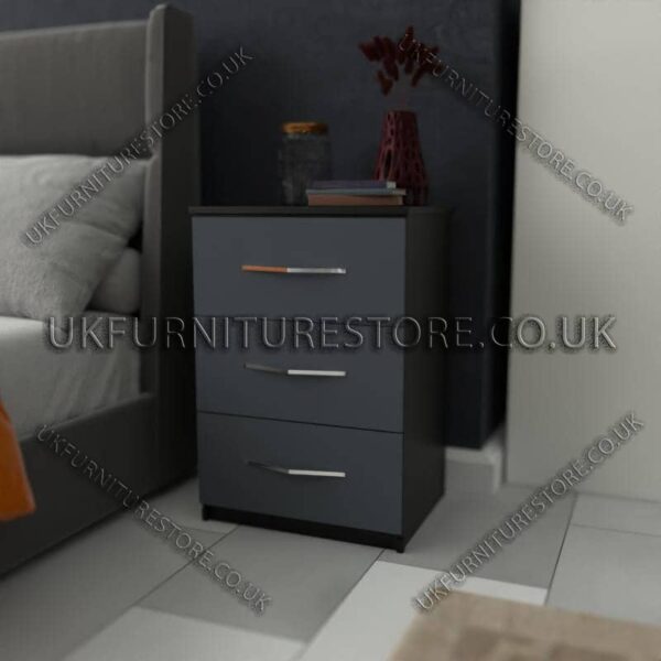 Front Gray Side White 3 Drawer Bedside Cabinet
