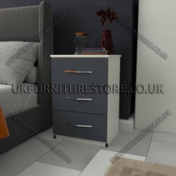 Front Gray Side White 3 Drawer Bedside Cabinet
