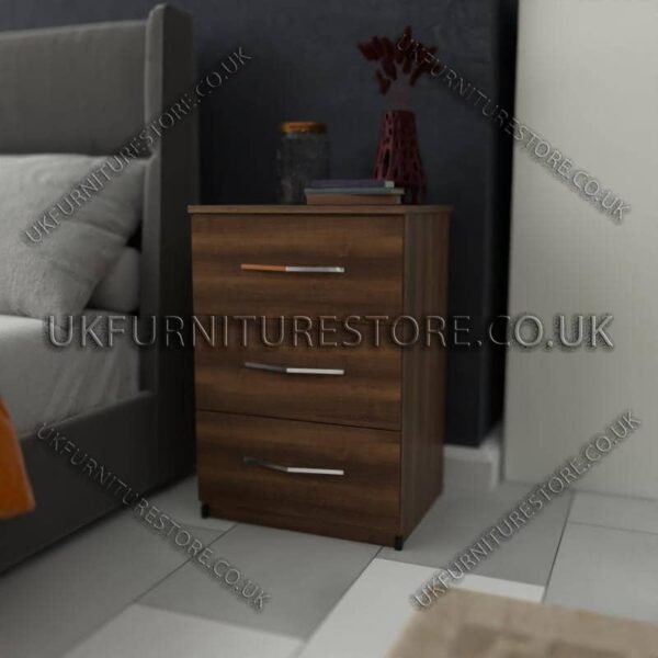 Walnut 3 Drawer Bedside Cabinet