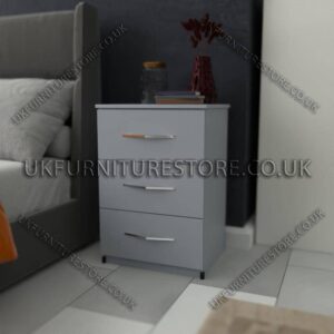 Silver 3 Drawer Bedside Cabinet