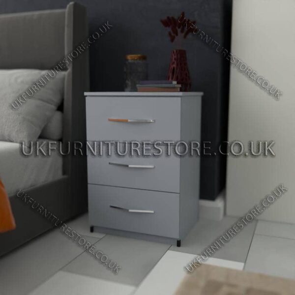 Silver 3 Drawer Bedside Cabinet