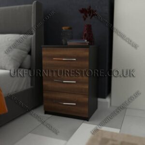 Front Walnut Side Black 3 Drawer Bedside Cabinet
