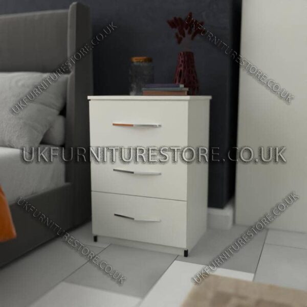 White 3 Drawer Bedside Cabinet