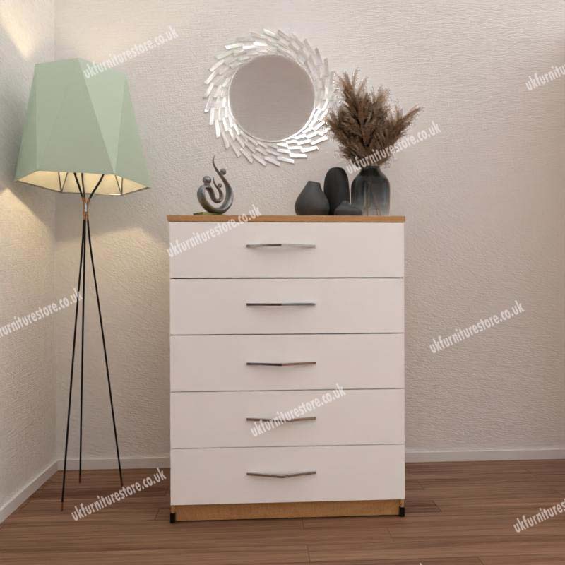 White and beech chest of drawers discount