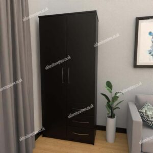 Black 2 Door Wardrobe With 3 Bottom Drawers