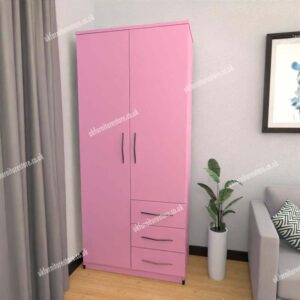 Pink 2 Door Wardrobe With 3 Bottom Drawers
