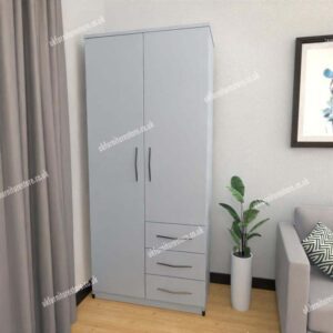 Silver 2 Door Wardrobe With 3 Bottom Drawers