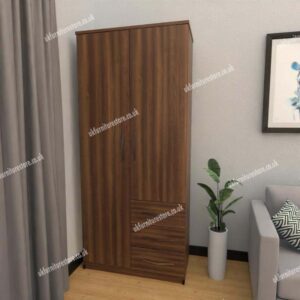 Walnut 2 Door Wardrobe With 3 Bottom Drawers