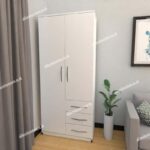 White 2 Door Wardrobe With 3 Bottom Drawers
