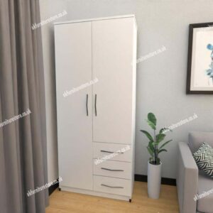 White 2 Door Wardrobe With 3 Bottom Drawers