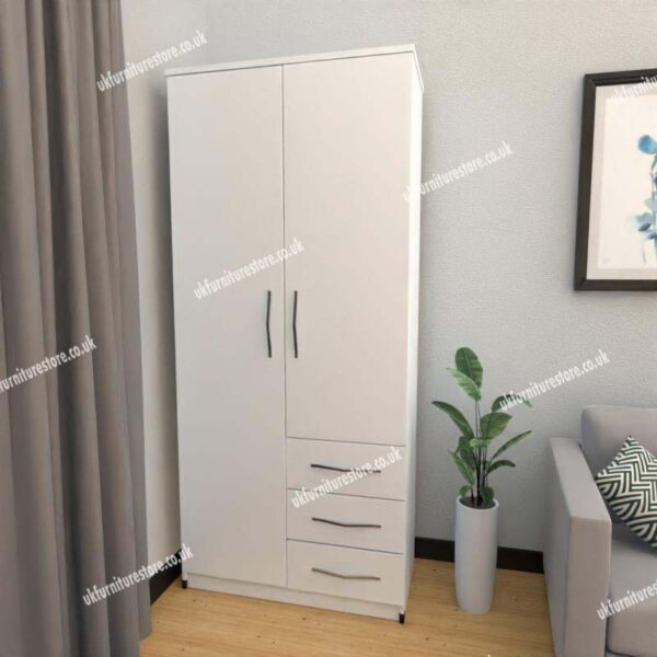 2d0mC white_ White 2 Door Wardrobe With 3 Bottom Drawers