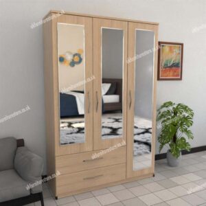 Oak 3 Door Wardrobe With 3 Mirrors and 2 Bottom Drawers