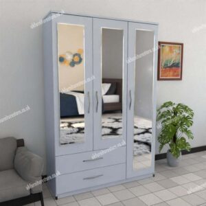 Silver 3 Door Wardrobe With 3 Mirrors and 2 Bottom Drawers
