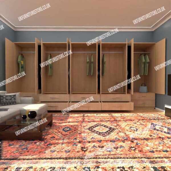 Beech 10 Door Wardrobe With 10 Bottom Drawers