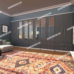 Gray 10 Door Wardrobe With 6 Mirrors and 10 Bottom Drawers