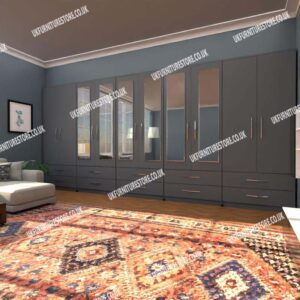 Gray 10 Door Wardrobe With 6 Mirrors and 10 Bottom Drawers