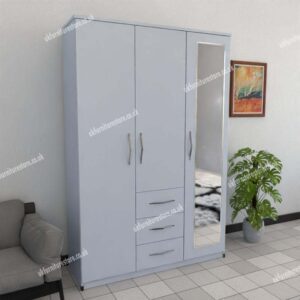 Silver 3 Door Wardrobe With 1 Mirror and 3 Bottom Drawers