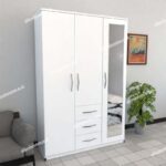White 3 Door Wardrobe With 1 Mirror and 3 Bottom Drawers