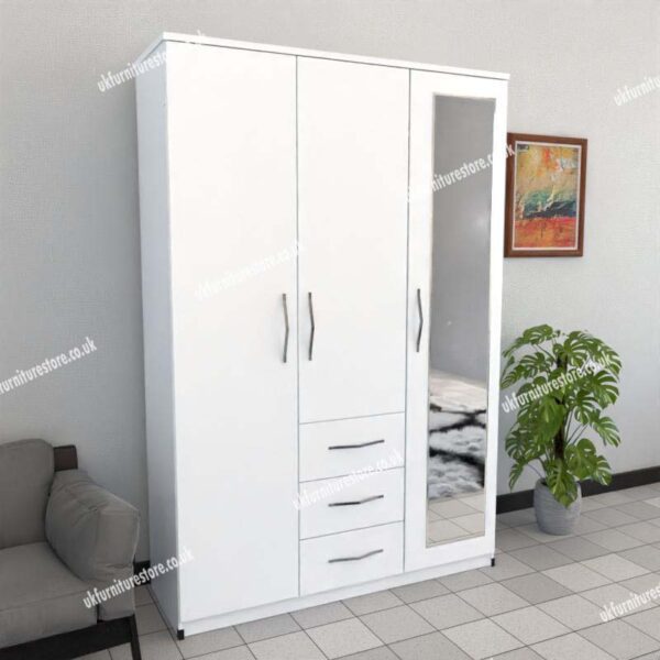 3d1m combi white_ White 3 Door Wardrobe With 1 Mirror and 3 Bottom Drawers