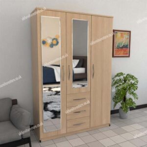 Oak 3 Door Wardrobe With 2 Mirrors and 3 Bottom Drawers