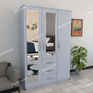 Silver 3 Door Wardrobe With 2 Mirrors and 3 Bottom Drawers