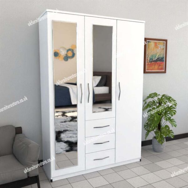 3 door mirrored shop wardrobe with drawers
