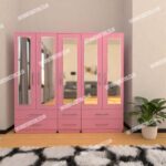 Pink 5 Door Wardrobe With 5 Mirrors and 6 Bottom Drawers