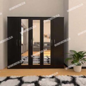 Black 5 Door Wardrobe With 3 Mirrors