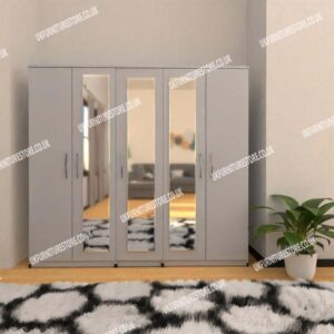 Silver 5 Door Wardrobe With 3 Mirrors