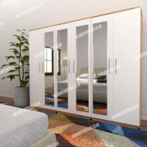Front White Side Beech 6 Door Wardrobe With 4 Mirrors