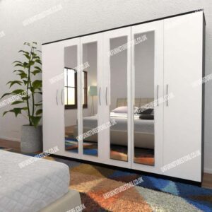 Front White Side Black 6 Door Wardrobe With 4 Mirrors