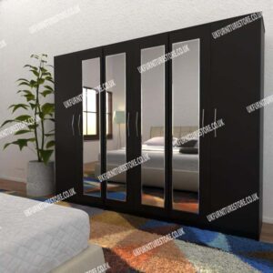 Black 6 Door Wardrobe With 4 Mirrors