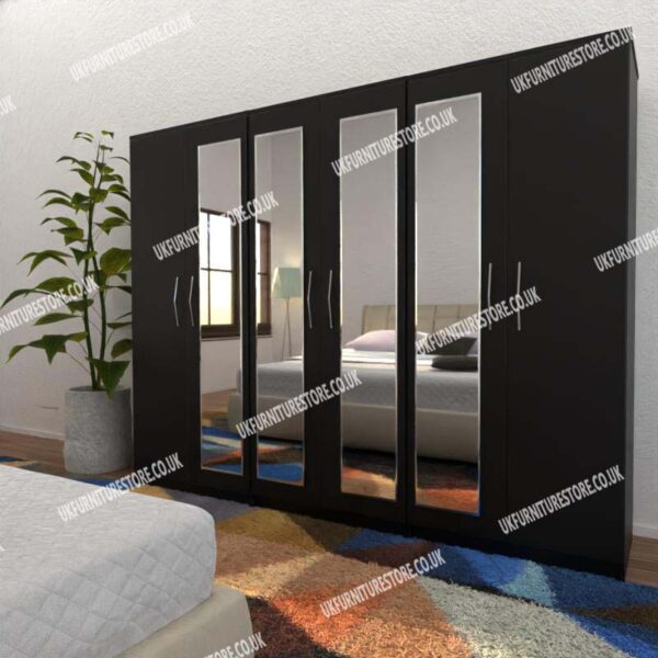 Black 6 Door Wardrobe With 4 Mirrors