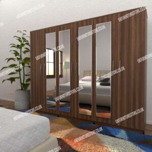 Walnut 6 Door Wardrobe With 4 Mirrors