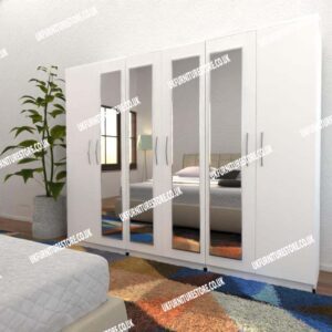 White 6 Door Wardrobe With 4 Mirrors