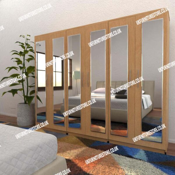 Beech 6 Door Wardrobe With 6 Mirrors