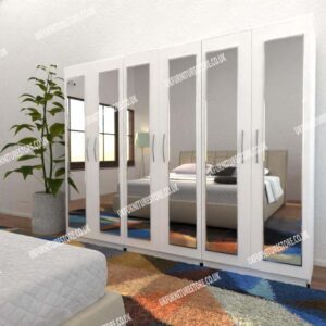 White 6 Door Wardrobe With 6 Mirrors